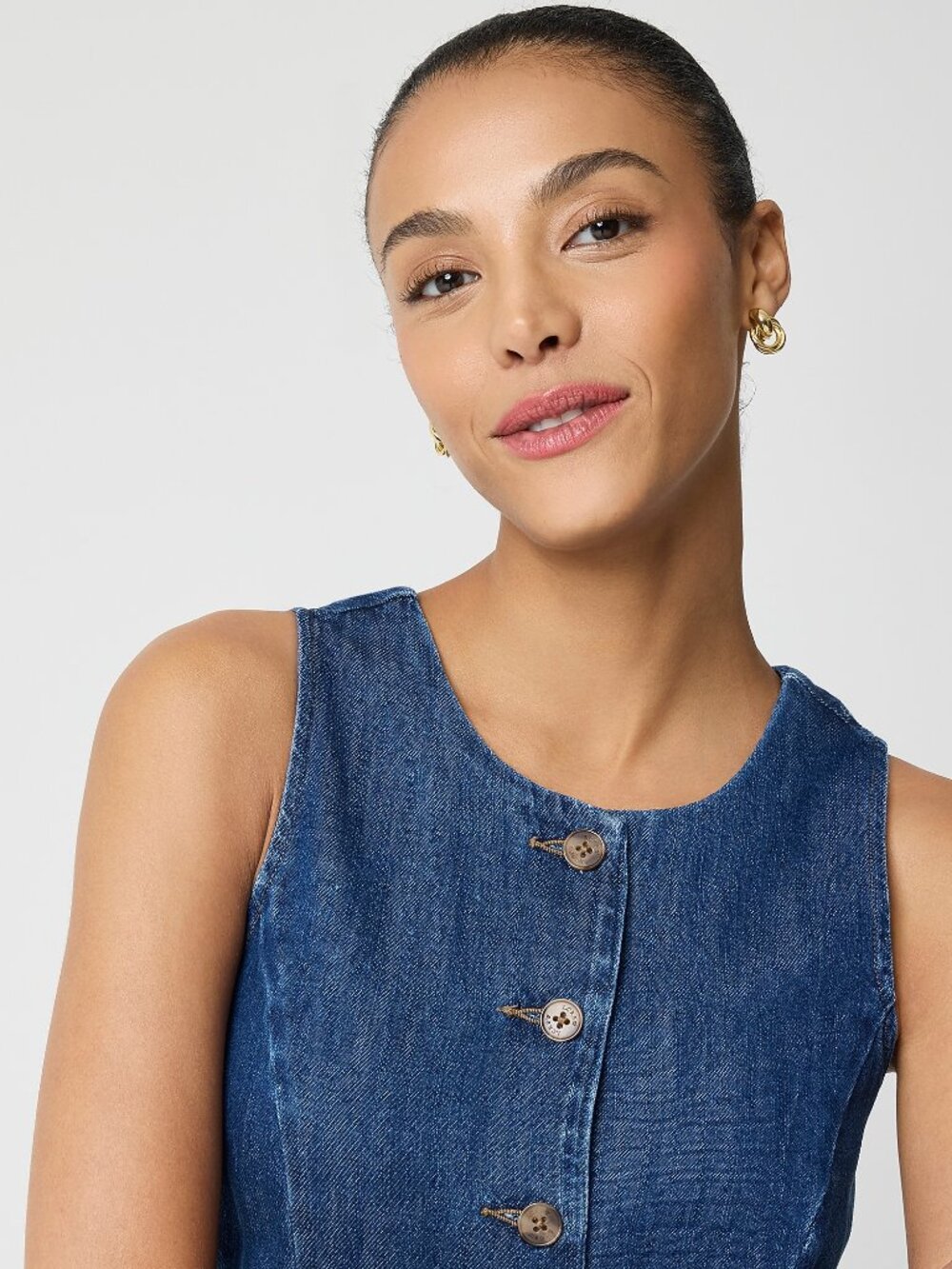 NWT J.Crew Factory Long Denim Button-front Vest - Picture 3 of 7